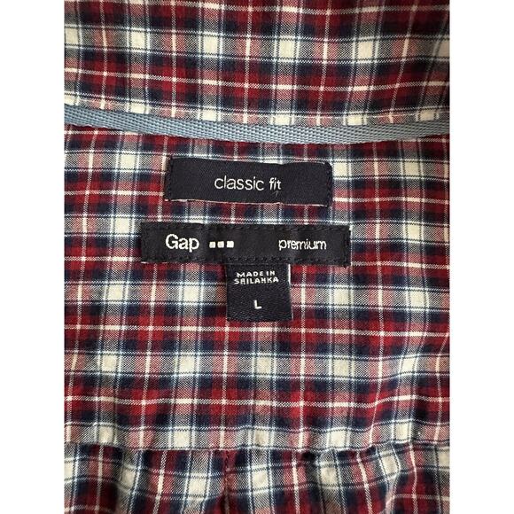 GAP PLAID TARTAN BUTTON DOWN SHIRT Mens LARGE Classic Fit Red Blue 100% Cotton - Picture 3 of 4